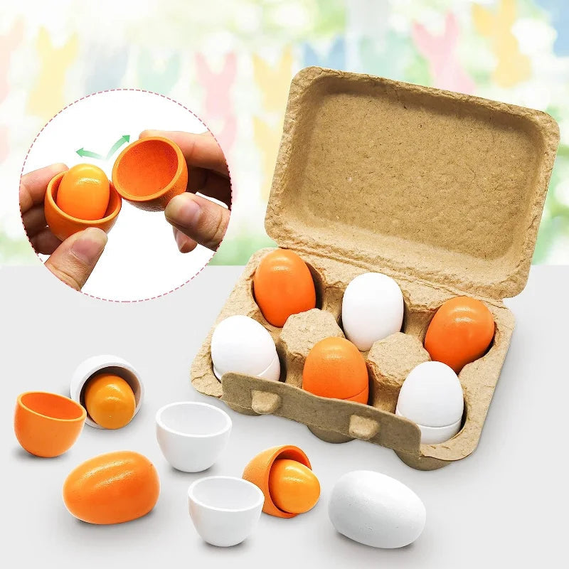 Conjunto de Ovos de Madeira para Brincar de Cozinha