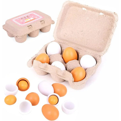 Conjunto de Ovos de Madeira para Brincar de Cozinha
