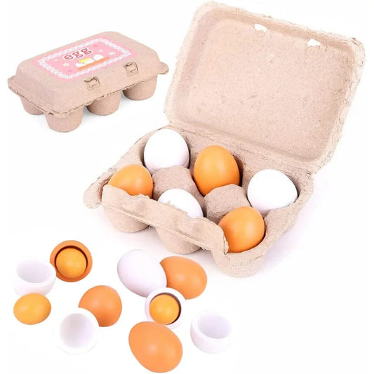 Conjunto de Ovos de Madeira para Brincar de Cozinha